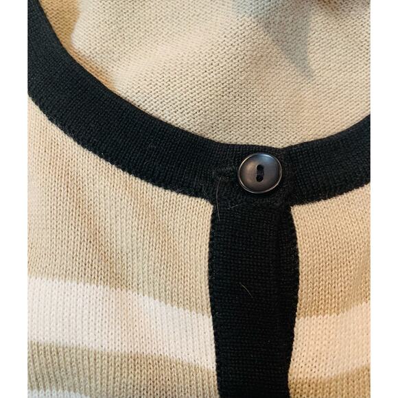 Christopher & Banks Sweater L Vest Set Striped Black Tan White Cardigan Button - Picture 2 of 10